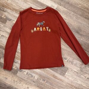 Ariat Girls Long Sleeve Shirt Size L 12 rust Horse Graphic Western Top